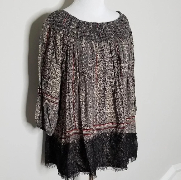 Anthropologie Vanessa Virginia Boho Lace Detail Off Shoulder Top S - Picture 3 of 8